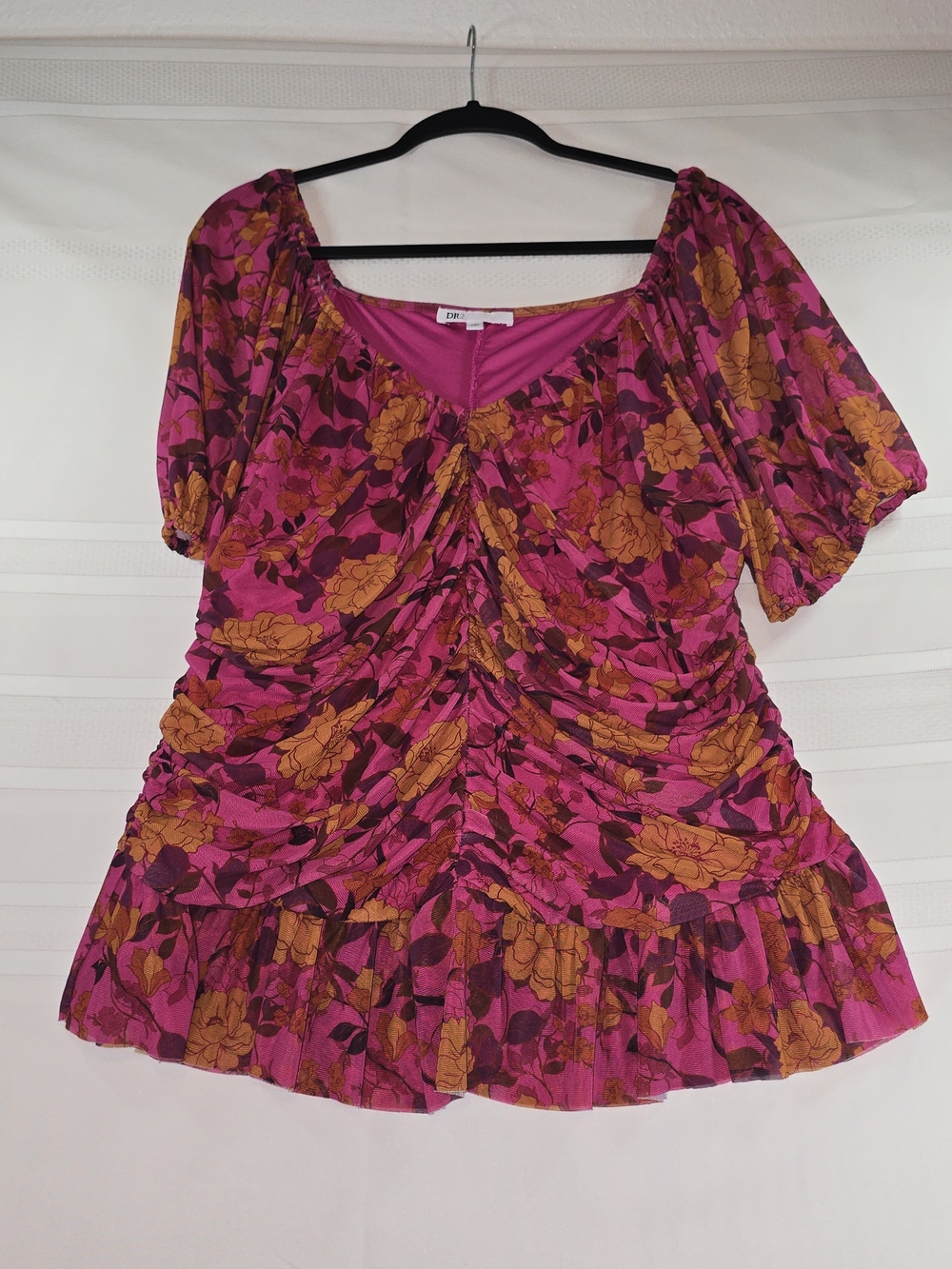 DR2 Pink & Mustard Floral Ruched Peplum Blouse
